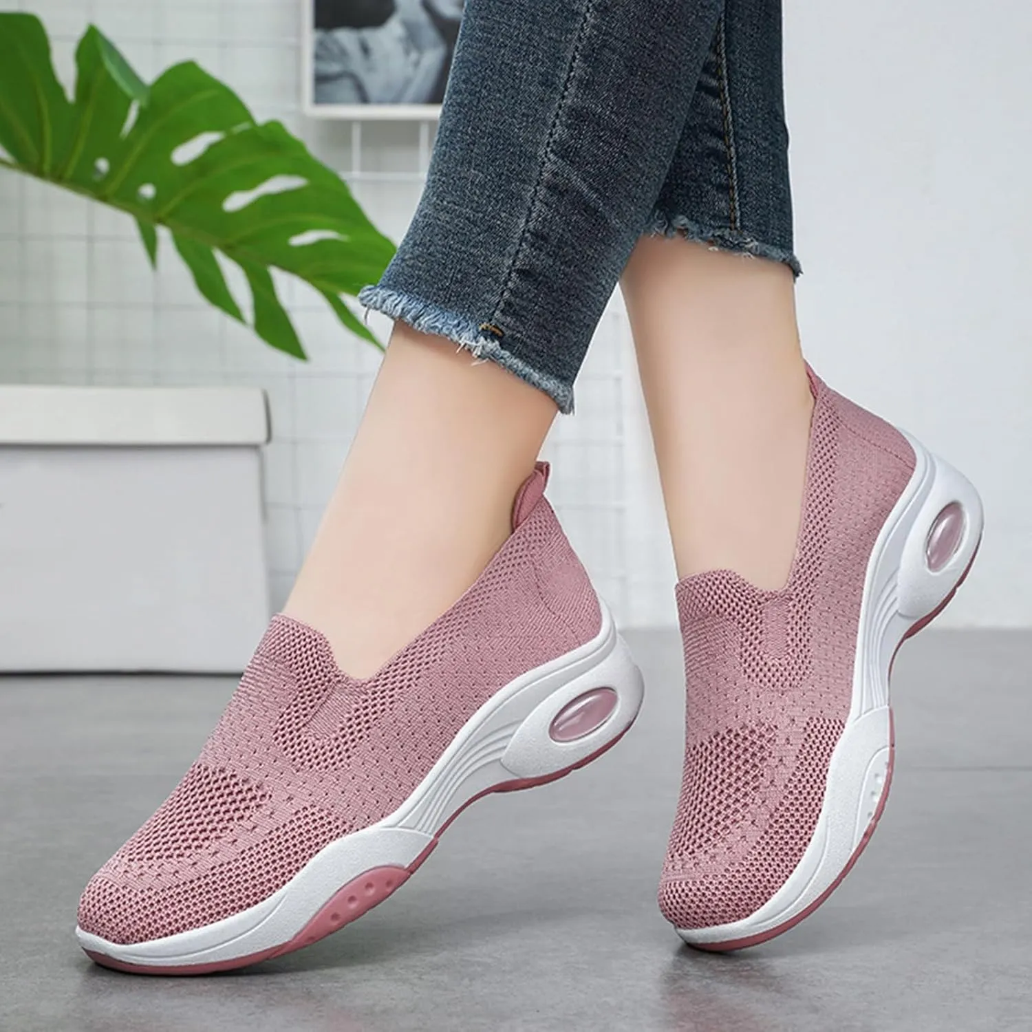 Orthoture Womens Shoes Arch Support Non Slip Air Cushion Slip-On Orthopedic New Woven Breathable Non-Slip Mesh Knitted Wide Width Sole Lightweight Low-Top Sneaker