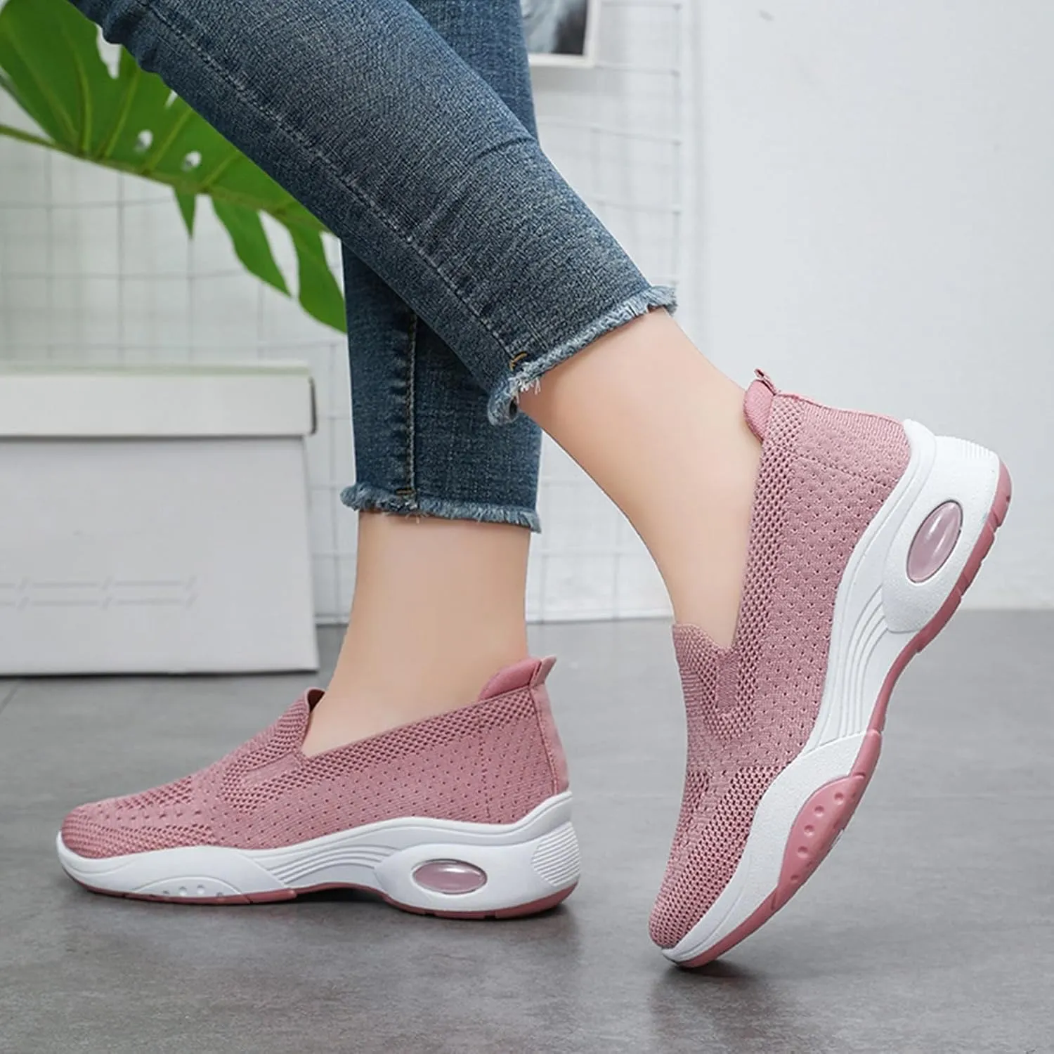 Orthoture Womens Shoes Arch Support Non Slip Air Cushion Slip-On Orthopedic New Woven Breathable Non-Slip Mesh Knitted Wide Width Sole Lightweight Low-Top Sneaker