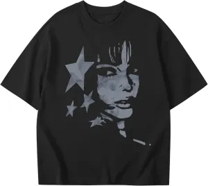Oversized Graphic Tees for Women Y2k Streetwear Shirt Aesthetic Grunge Vintage Clothes Baggy Character Print Shirts