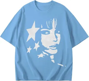 Oversized Graphic Tees for Women Y2k Streetwear Shirt Aesthetic Grunge Vintage Clothes Baggy Character Print Shirts