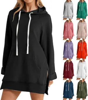 Oversized Hoodie Dress for Women, Pullover Long Sleeve Split Hem Valentines Day Sweatshirts with Pockets