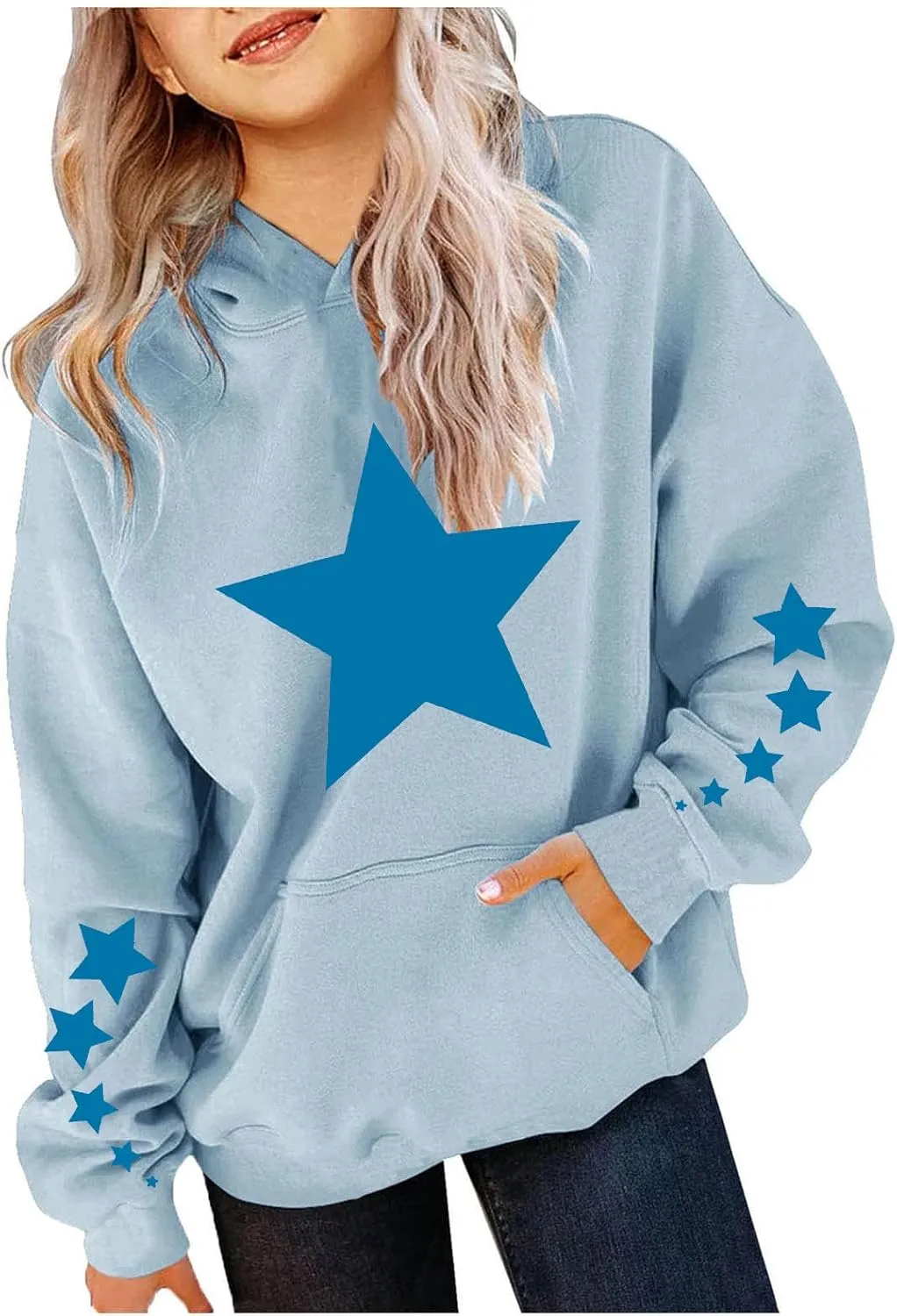 Oversized Hoodies For Boys And Girls Unisex Toddler Star Print Pullover Tops Casual Fleece Hooded Sweatshirt 4-13T