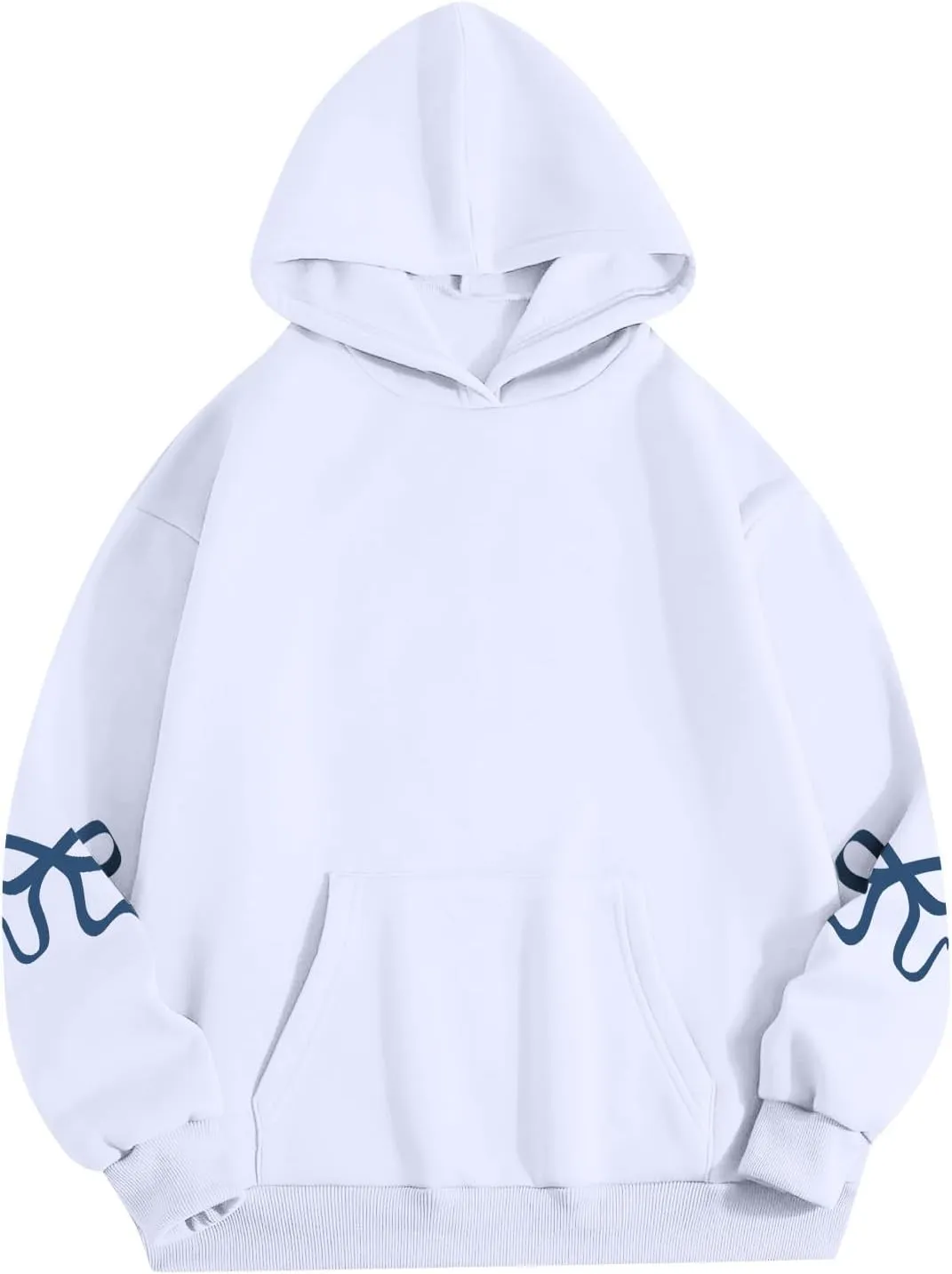 Oversized Hoodies for Women Cute Bow Trim Preppy Sweatshirts Long Sleeve Drop Shoulder Fleece Pullover Tops w/Pocket