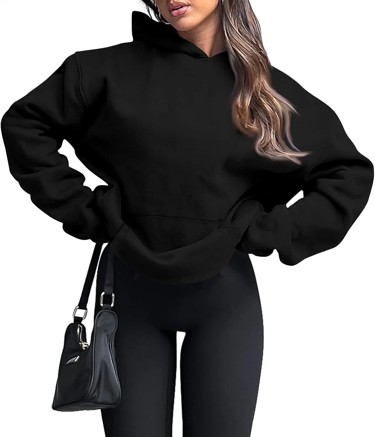 Oversized Hoodies for Women Trendy Winter Fleece Pullover Hoodie Y2k Long Sleeve Hooded Sweatshirt with Pockets