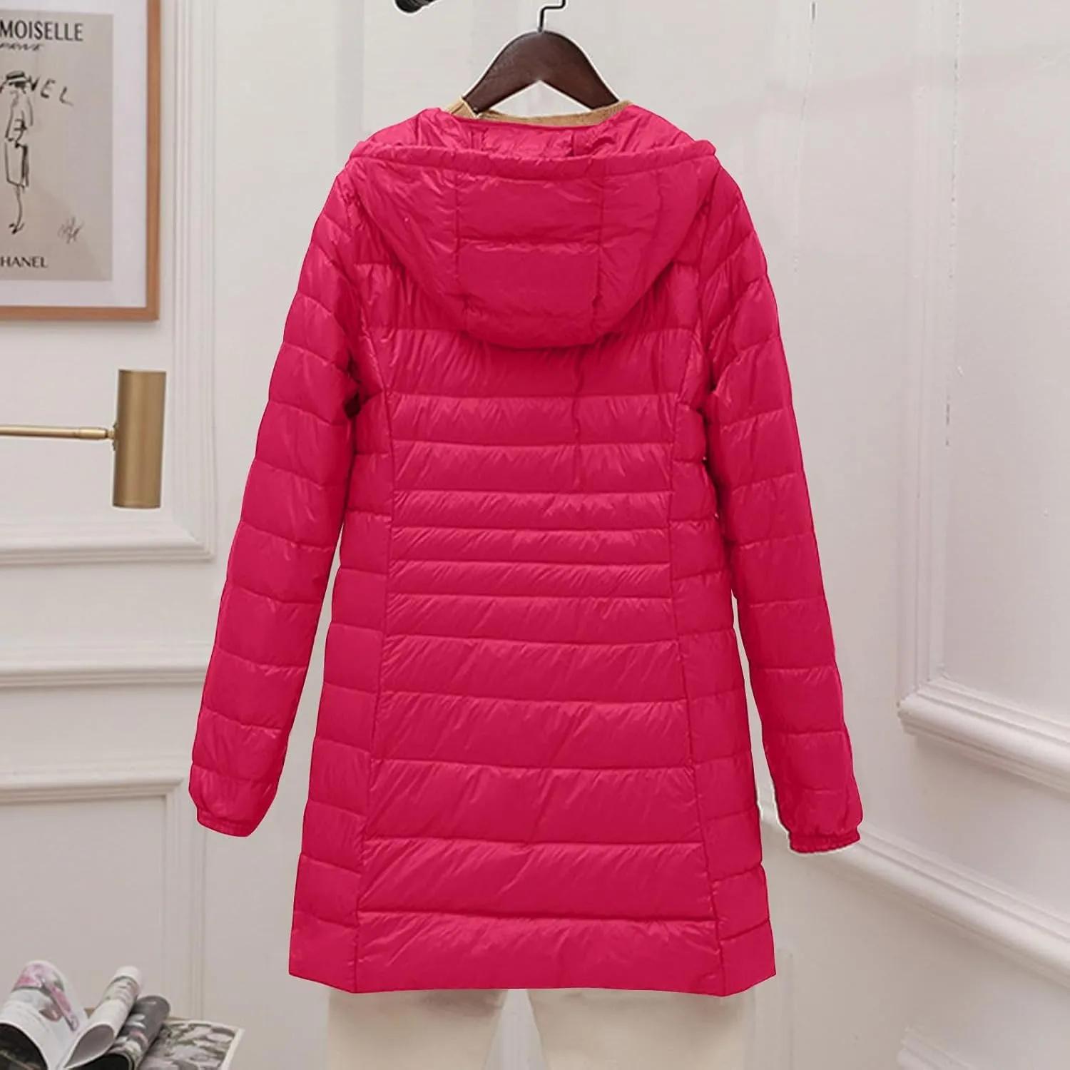 Packable Puffer Jacket Women Lightweight Padded Coats with Hood Long Winter Warm Casual Travel Down Jackets