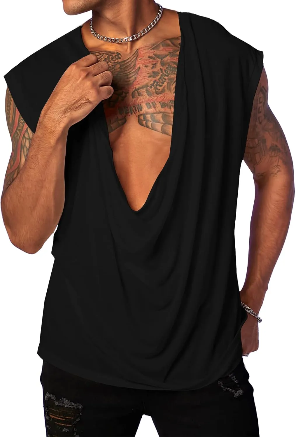 PASLTER Mens Tank Tops Sleeveless T Shirts Deep V Neck Loose Casual Summer Beach Basic Tank Shirts