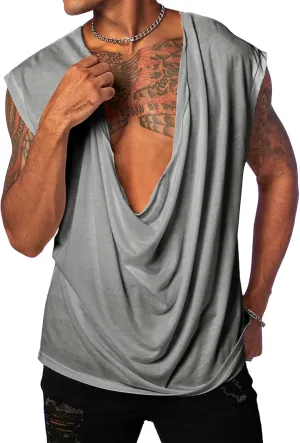PASLTER Mens Tank Tops Sleeveless T Shirts Deep V Neck Loose Casual Summer Beach Basic Tank Shirts