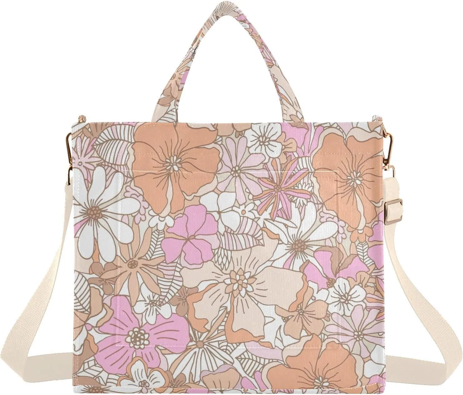 Pastel Retro Floral Womens Totes and Handbags Large Crossbody Bag Aesthetic Purse Large Bag Satchels Size M