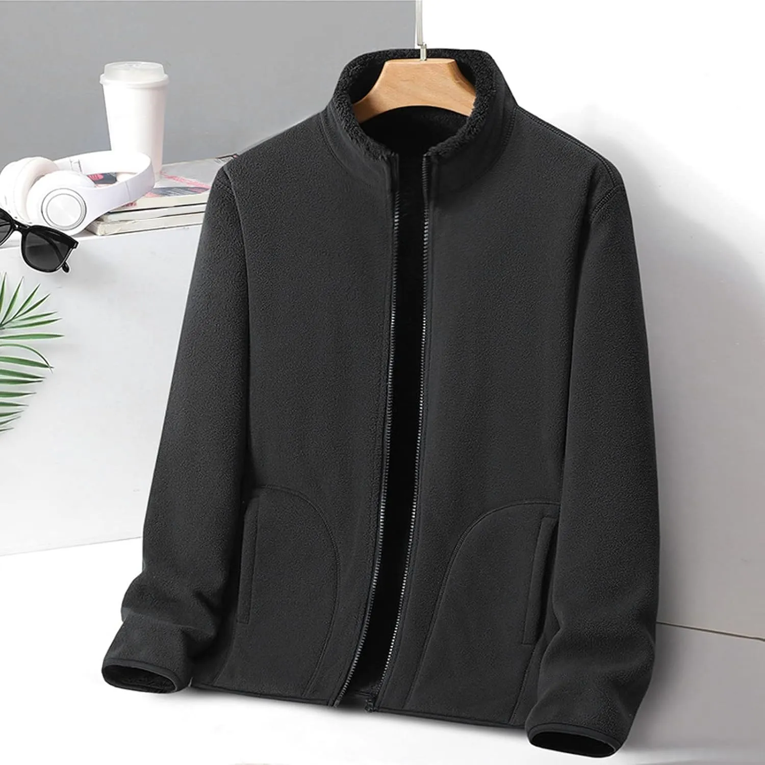 peqiut Mens Jacket Fashion Heat Sweater Solid Color Fleece Hiking Mens Winter Jackets Windbreaker Coats with Pockets Comfort