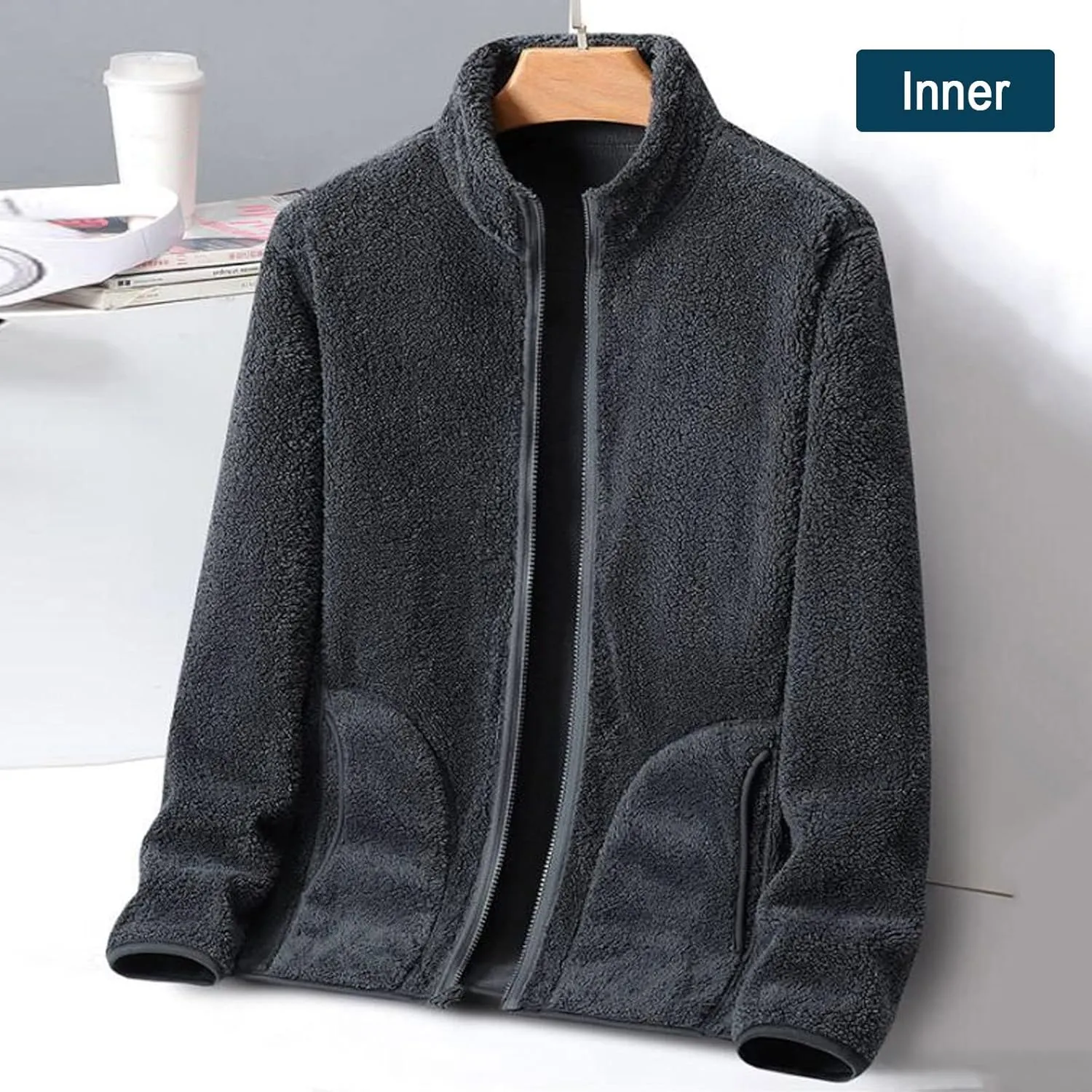 peqiut Mens Jacket Fashion Heat Sweater Solid Color Fleece Hiking Mens Winter Jackets Windbreaker Coats with Pockets Comfort