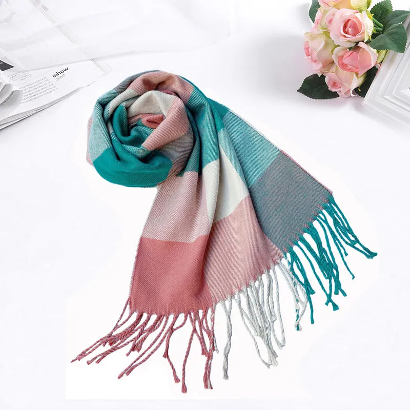 Pink and blue check print scarf