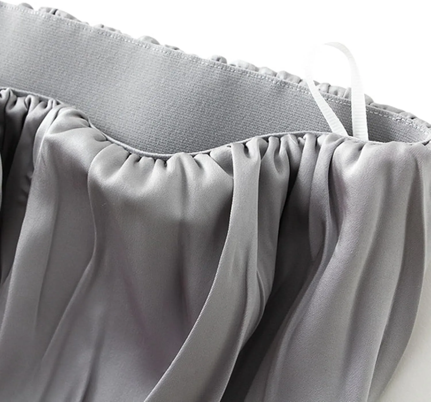 Pleated Midi Skirts for Women 2025 Summer Solid Color Flowy Swing A-Line Elastic Waisted Long Skirt