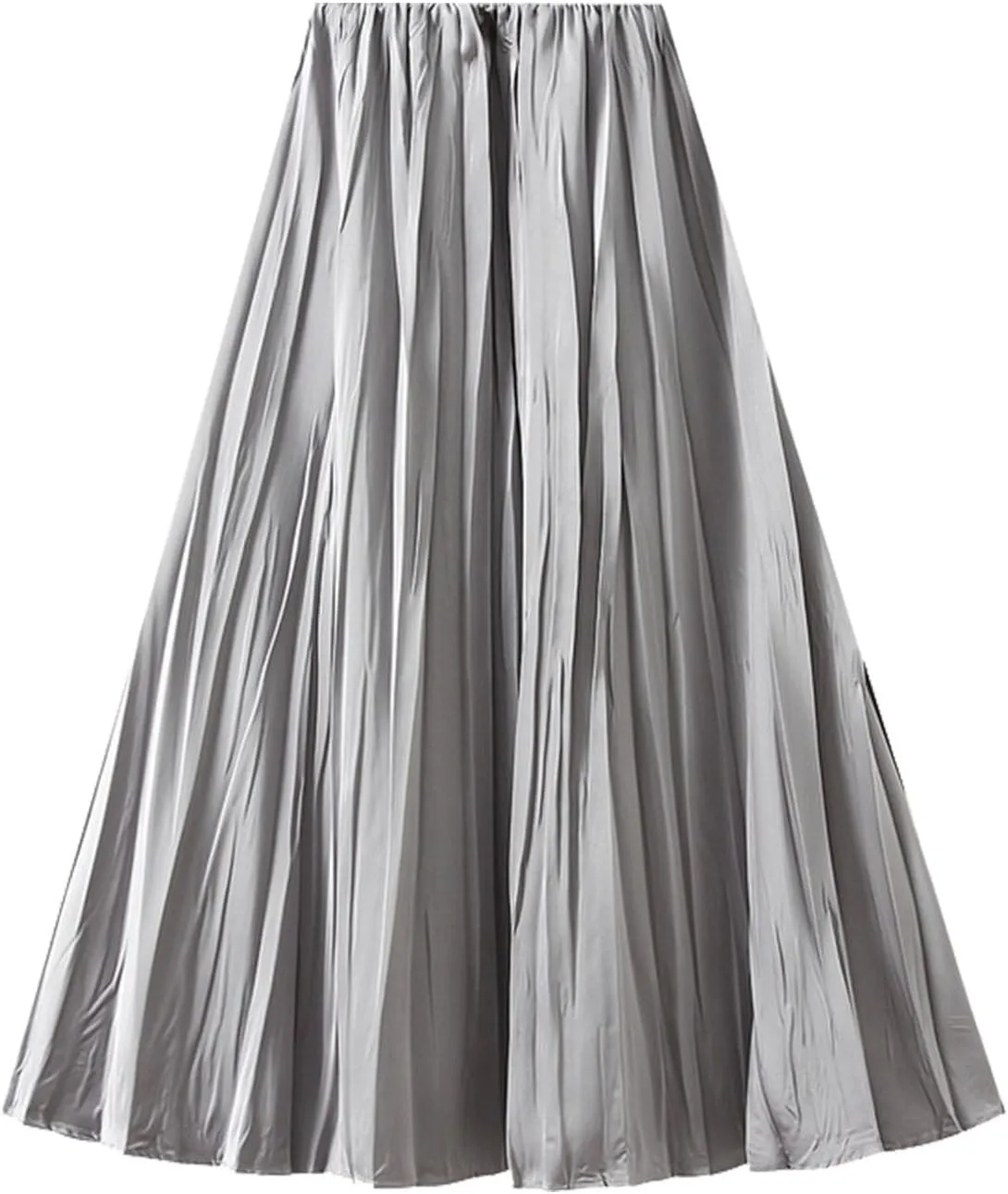 Pleated Midi Skirts for Women 2025 Summer Solid Color Flowy Swing A-Line Elastic Waisted Long Skirt