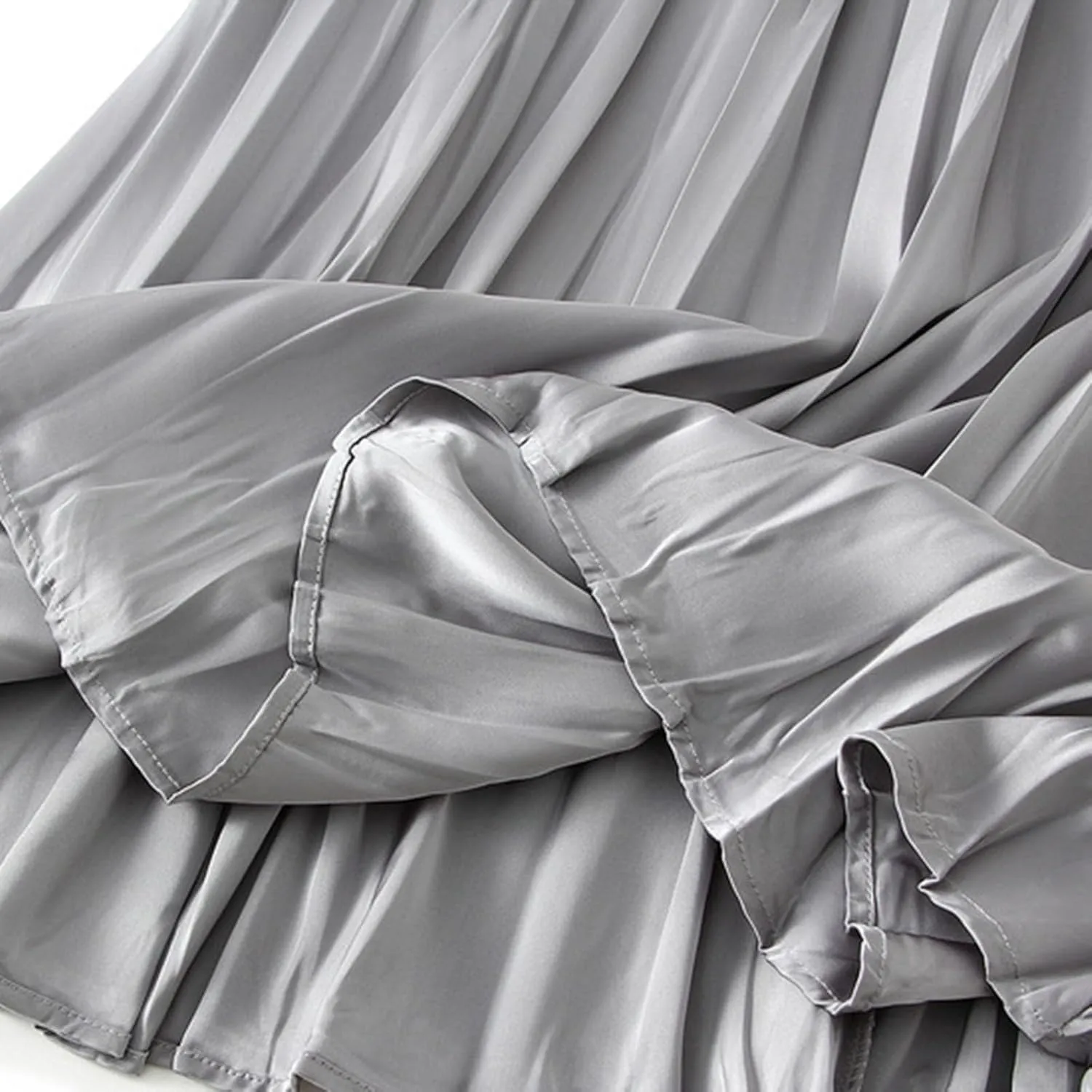 Pleated Midi Skirts for Women 2025 Summer Solid Color Flowy Swing A-Line Elastic Waisted Long Skirt