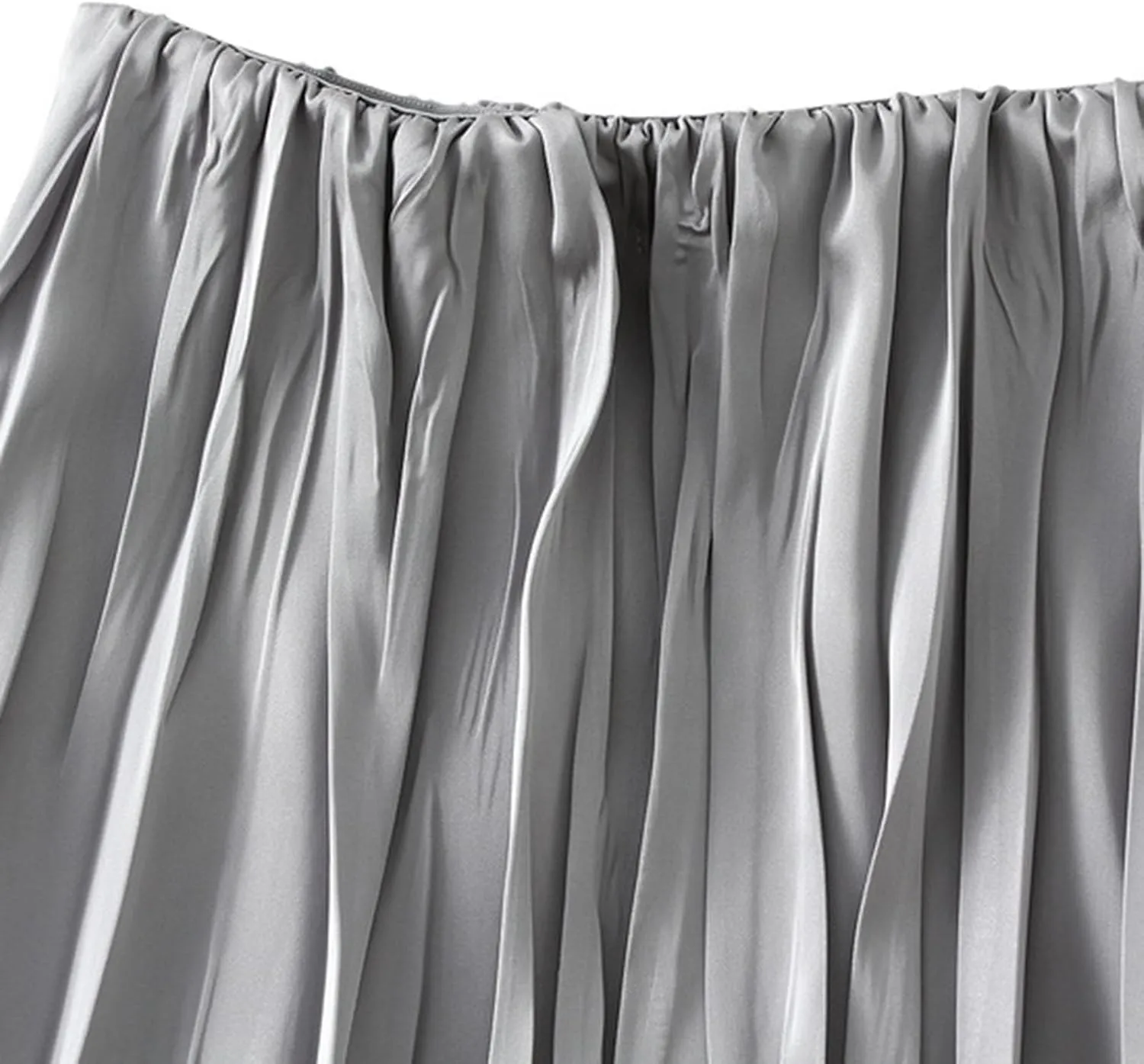 Pleated Midi Skirts for Women 2025 Summer Solid Color Flowy Swing A-Line Elastic Waisted Long Skirt