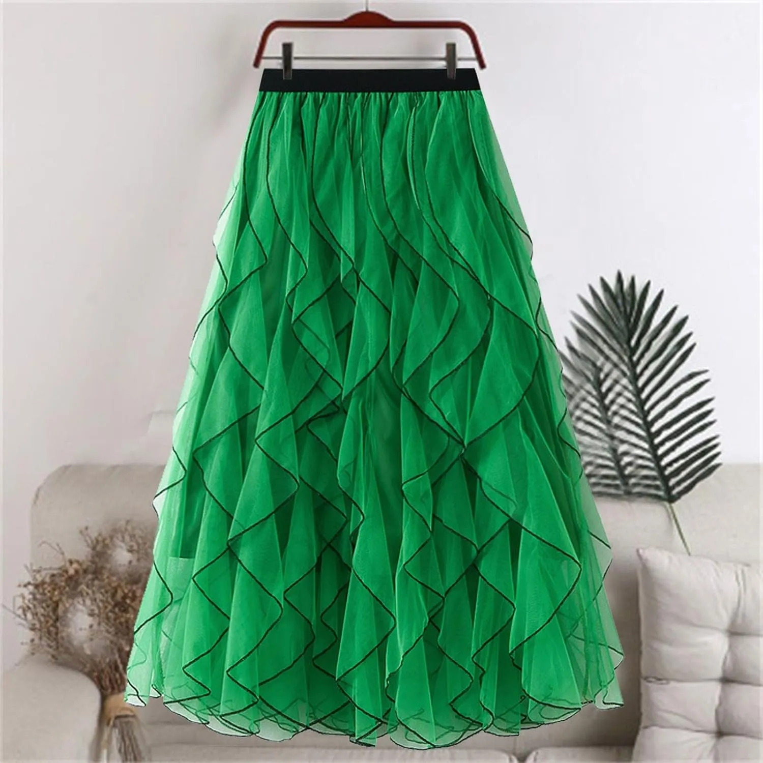 Pleated Skirts for Women Tulle Pleated Layered Tutu Skirt Ladies Ruffles Elegant Flowy Bridesmaid Wedding Midi Dress