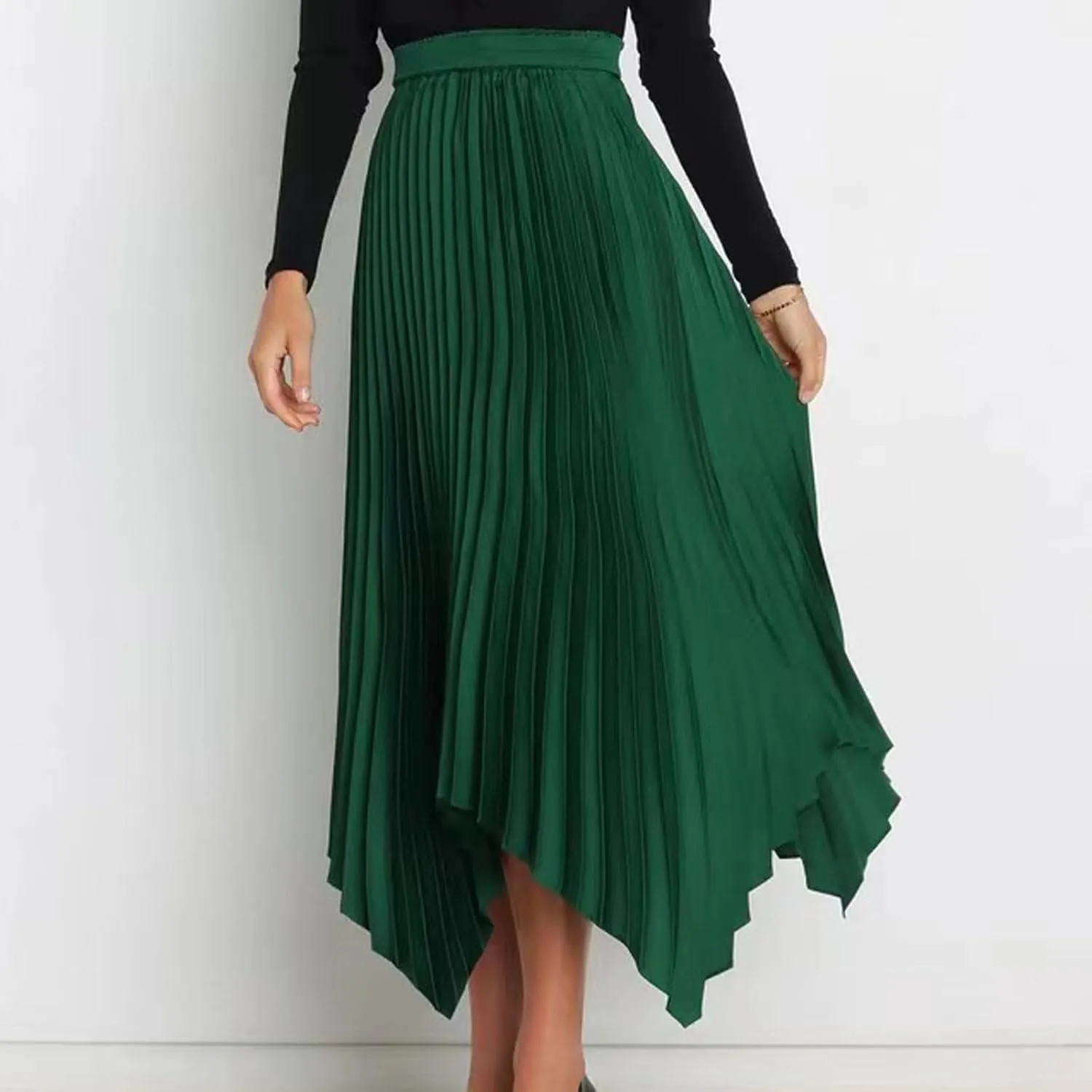 Pleated Skirts Women High Waisted Flowy Skirts Dressy Casual Skirts High Low Summer Skirt Asymmetrical Midi Skirts