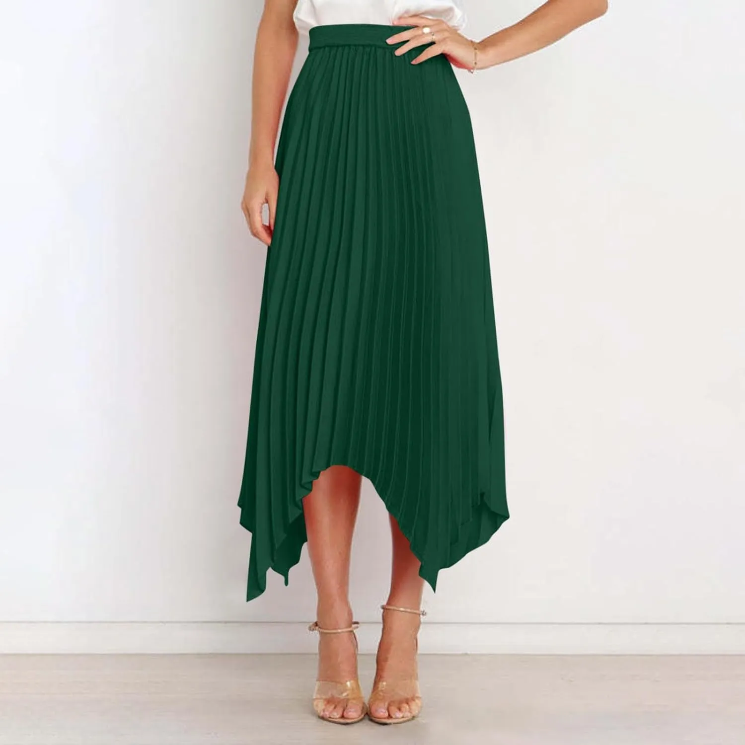 Pleated Skirts Women High Waisted Flowy Skirts Dressy Casual Skirts High Low Summer Skirt Asymmetrical Midi Skirts