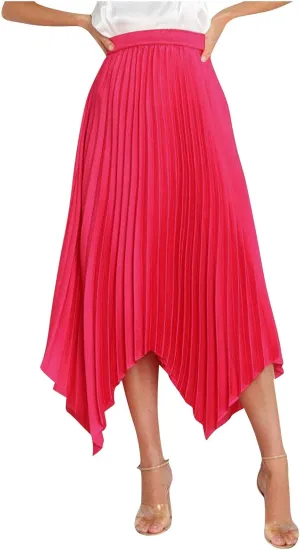 Pleated Skirts Women High Waisted Flowy Skirts Dressy Casual Skirts High Low Summer Skirt Asymmetrical Midi Skirts