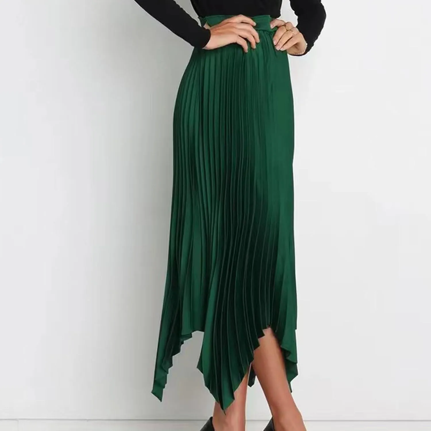 Pleated Skirts Women High Waisted Flowy Skirts Dressy Casual Skirts High Low Summer Skirt Asymmetrical Midi Skirts
