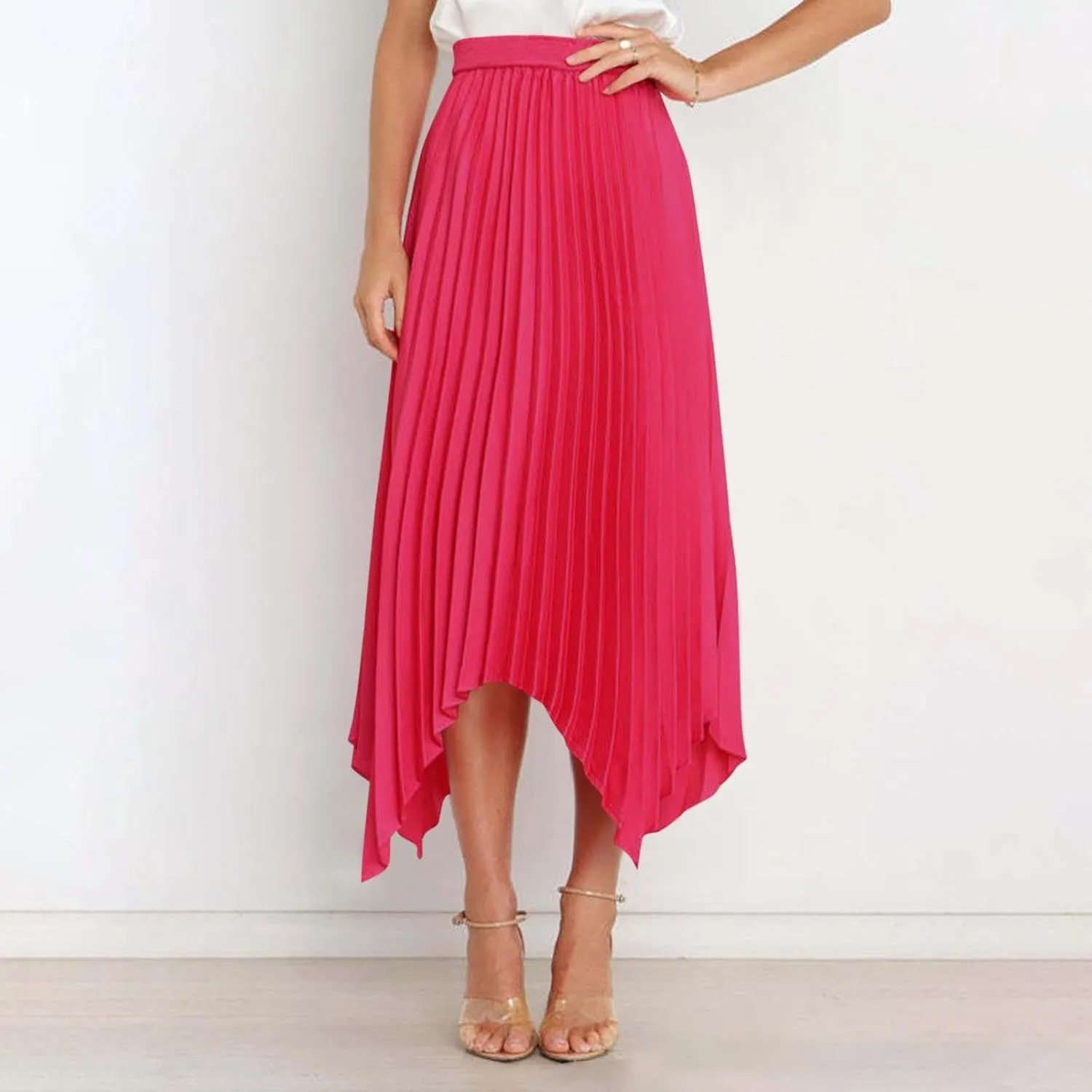 Pleated Skirts Women High Waisted Flowy Skirts Dressy Casual Skirts High Low Summer Skirt Asymmetrical Midi Skirts