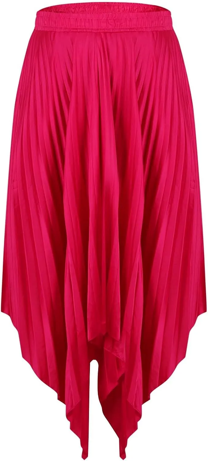 Pleated Skirts Women High Waisted Flowy Skirts Dressy Casual Skirts High Low Summer Skirt Asymmetrical Midi Skirts