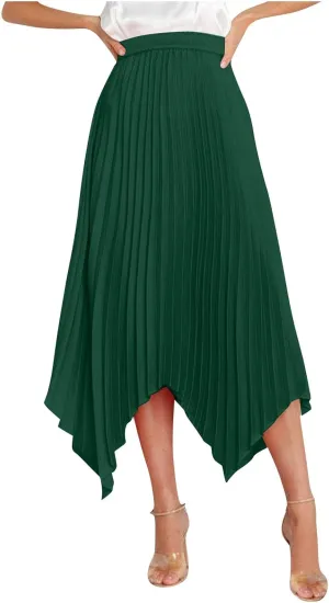 Pleated Skirts Women High Waisted Flowy Skirts Dressy Casual Skirts High Low Summer Skirt Asymmetrical Midi Skirts