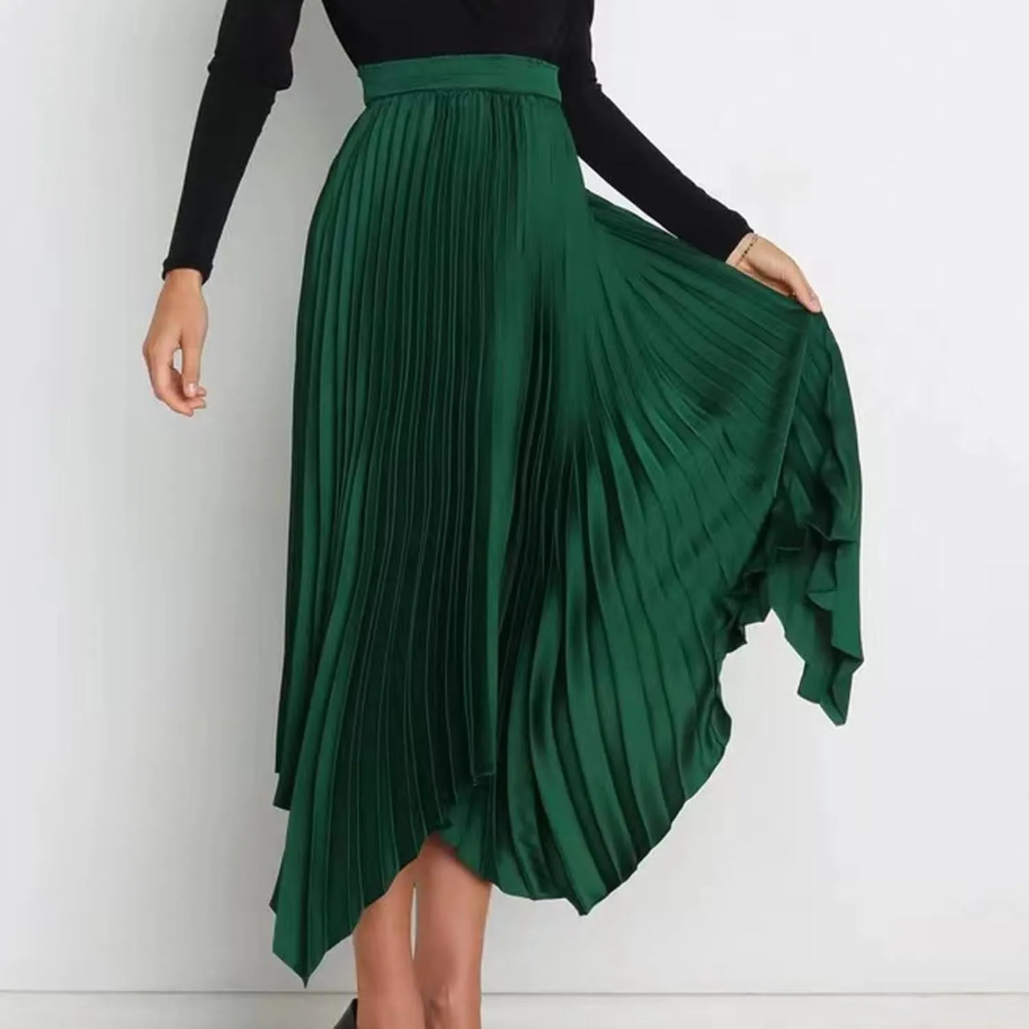 Pleated Skirts Women High Waisted Flowy Skirts Dressy Casual Skirts High Low Summer Skirt Asymmetrical Midi Skirts