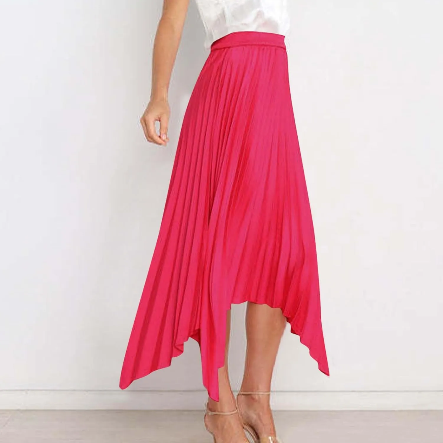 Pleated Skirts Women High Waisted Flowy Skirts Dressy Casual Skirts High Low Summer Skirt Asymmetrical Midi Skirts