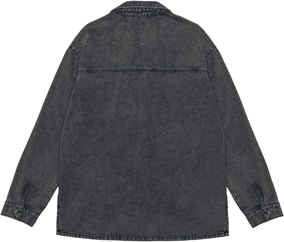 PLNOTME Womens Oversized Jean Jacket Casual Button Up Denim Overshirt Trendy Long Sleeve Denim Jacket Coat