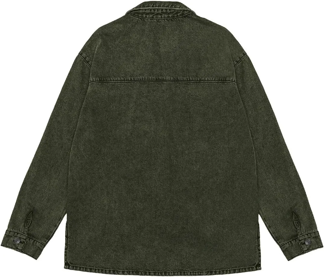 PLNOTME Womens Oversized Jean Jacket Casual Button Up Denim Overshirt Trendy Long Sleeve Denim Jacket Coat