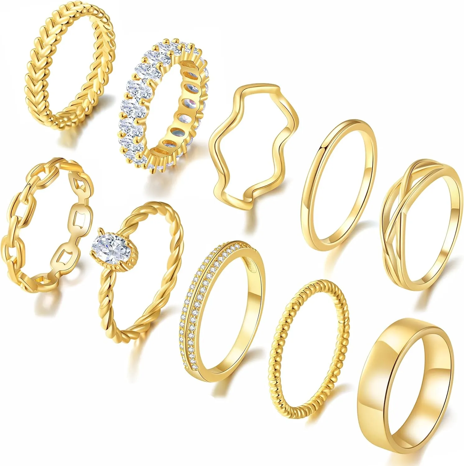 PLOMFOV Gold Plated Stackable Rings - Wedding Bands & Eternity Rings, Dainty 14K Gold Plated, Thin & Simple, Trendy Thumb Stacking Ring Pack (Size 12/11/10/9/8/7/6/5/4)