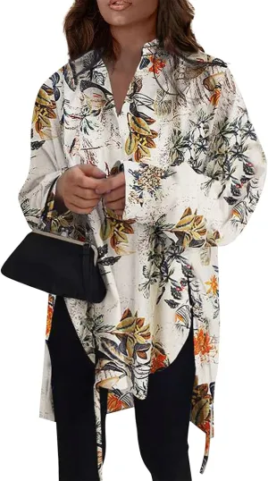 Plus Size Womens Tops Button Down Long Sleeve Boyfriend Long Shirts Fall Henley V Neck Tops Lapel Collared Blouses