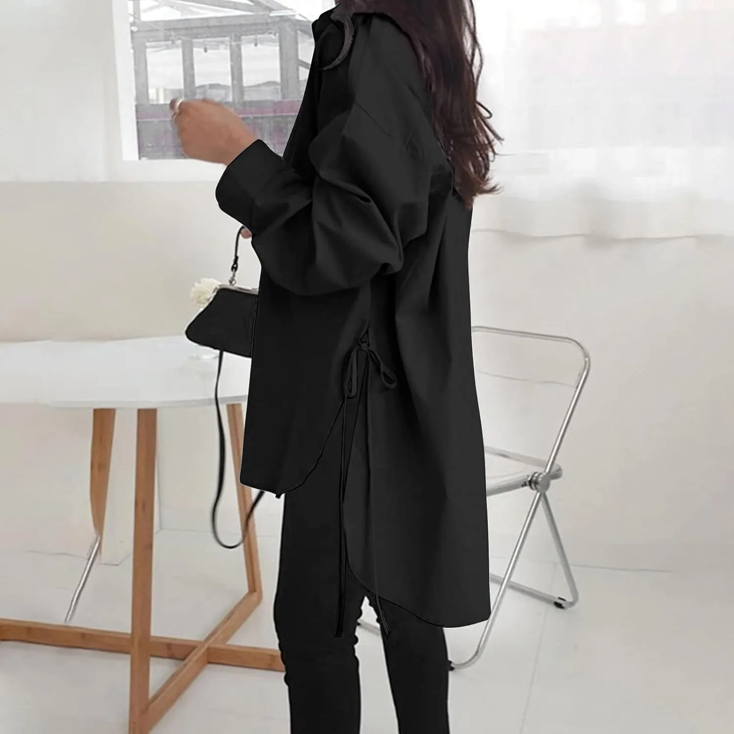 Plus Size Womens Tops Button Down Long Sleeve Boyfriend Long Shirts Fall Henley V Neck Tops Lapel Collared Blouses
