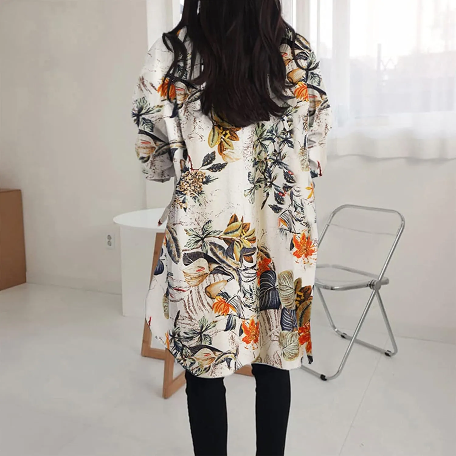 Plus Size Womens Tops Button Down Long Sleeve Boyfriend Long Shirts Fall Henley V Neck Tops Lapel Collared Blouses