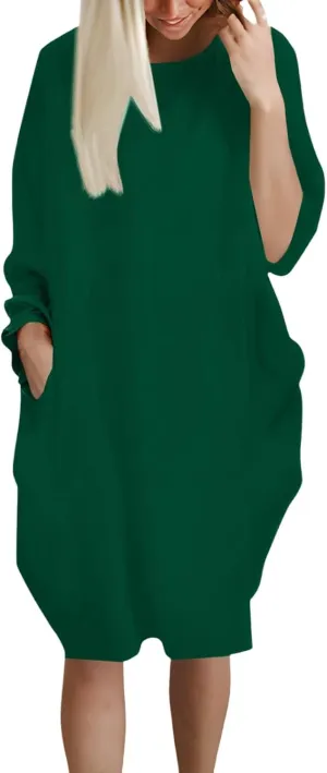 Pop Summer Pub Dress Womens Short Sleeve Tunic Relaxed Fit Dresses for Ladies Scoop Neck Coloured Comfortable