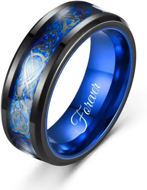Promise Rings for Couples Set With 2 Rings Custom Engraved Matching Engagement Rings for Couples Blue Wedding Rings Set for Him and Her Black Tungsten Rings for Men Women Wedding Band Sapphire