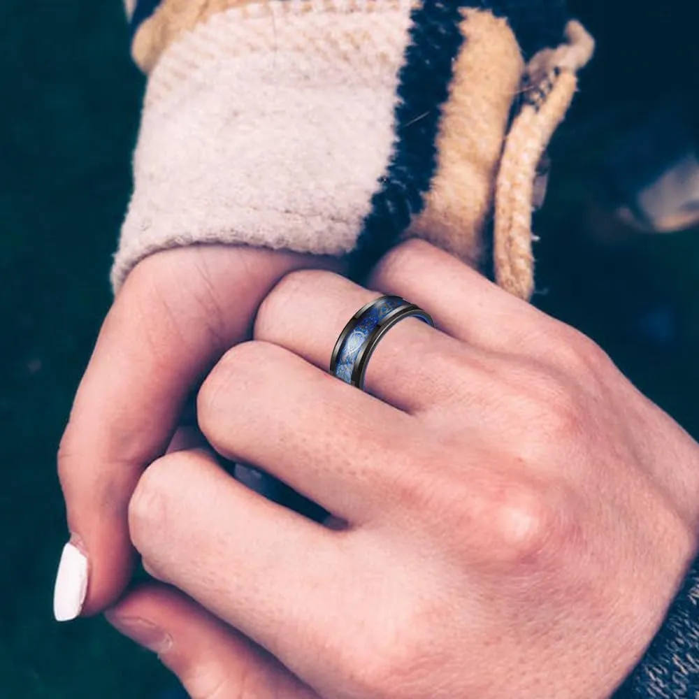 Promise Rings for Couples Set With 2 Rings Custom Engraved Matching Engagement Rings for Couples Blue Wedding Rings Set for Him and Her Black Tungsten Rings for Men Women Wedding Band Sapphire