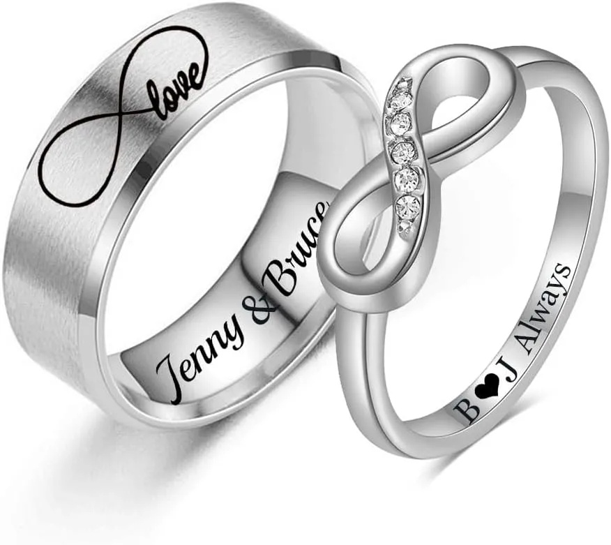 Promise Rings for Him and Her Customizable Matching Rings for Couples Infinity knot Engagement Rings for Couples Titanium Rings for Women and Men Eternity Love Wedding Band Size 6-13