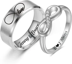 Promise Rings for Him and Her Customizable Matching Rings for Couples Infinity knot Engagement Rings for Couples Titanium Rings for Women and Men Eternity Love Wedding Band Size 6-13