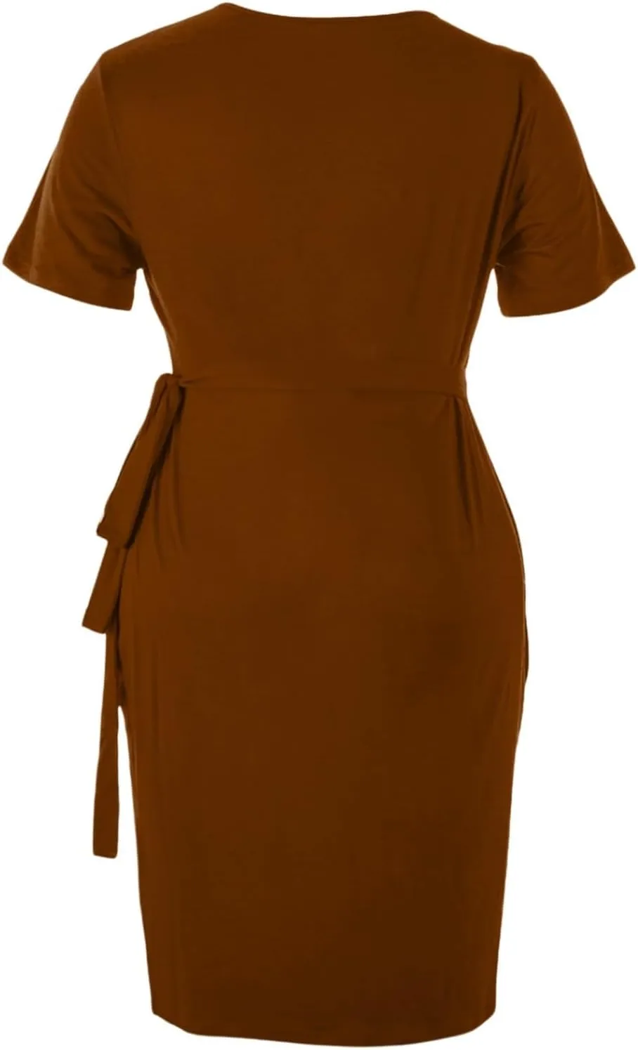PTOLOCIF Plus Size Dresses for Curvy Women Wrap V Neck Midi Dresses Short Sleeve Ruched Bodycon Cocktail Party Dresses
