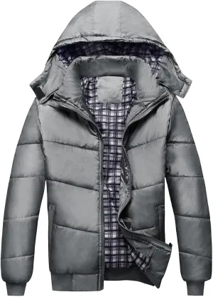 Puffer Jacket Men Lightweight Hooded Down Jacket Windproof Insulated Jacket Warm Ski Coat Padded Winter Jacket