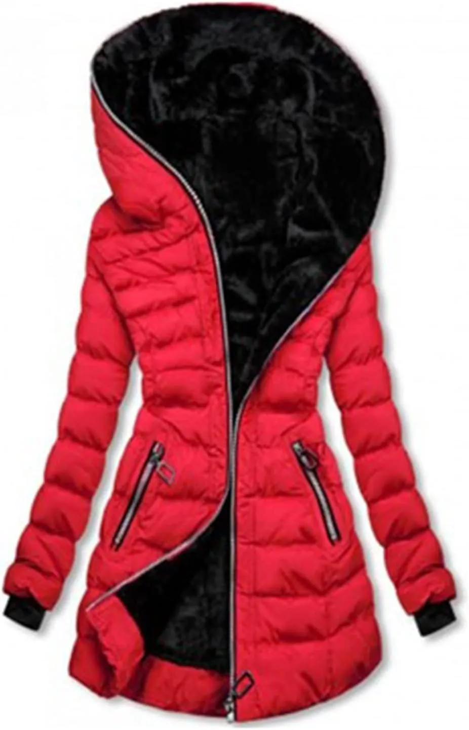 Quilted Jackets for Women 2024 Fashion Velvet Cotton Coats Long Sleeve Hooded Jackets with Pockets Zip up Outerwear