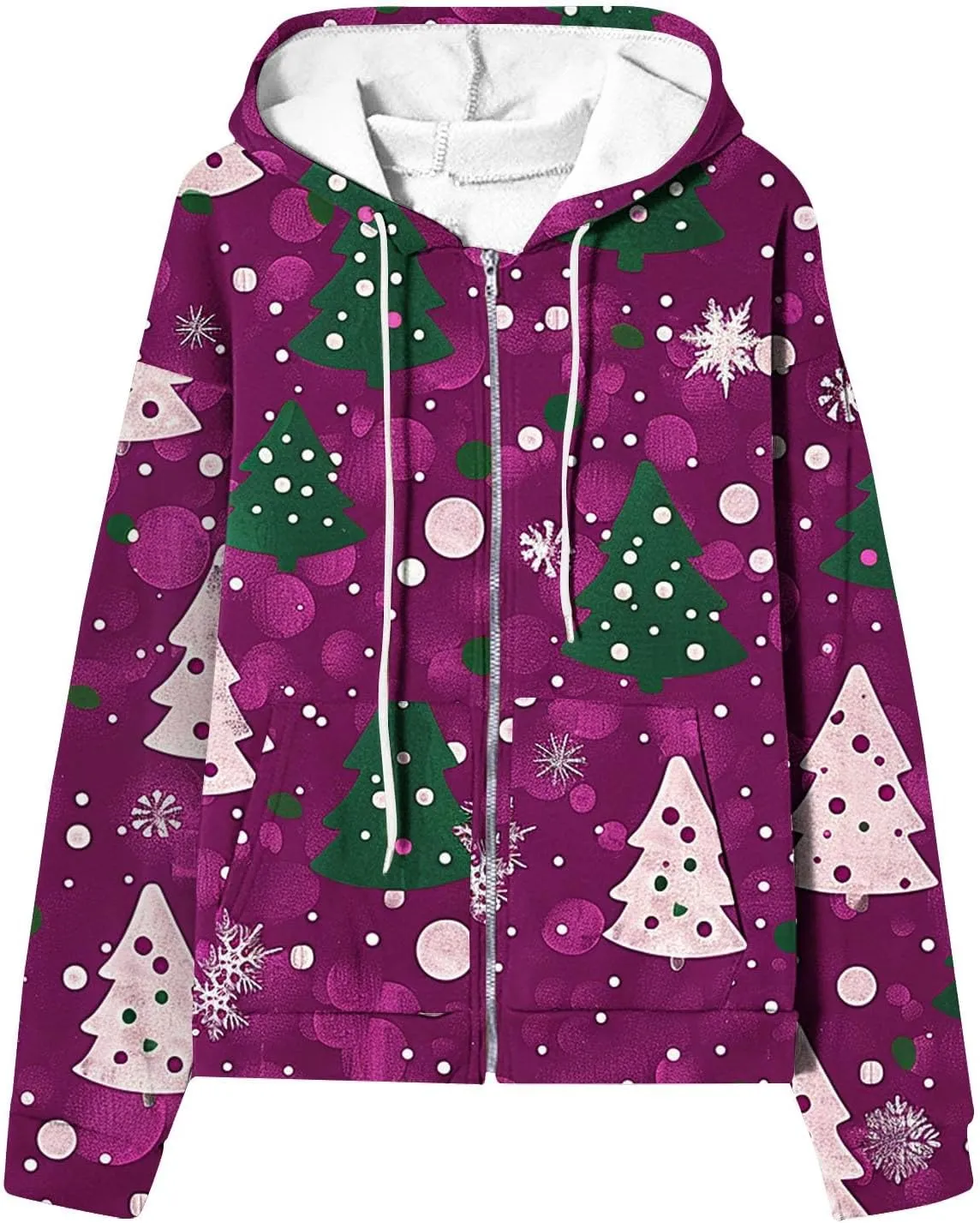 Quilted Jackets for Women Casual Christmas Print Winter Coats Full Zip Hoodies Long Sleeve Sweatshirt with Pockets