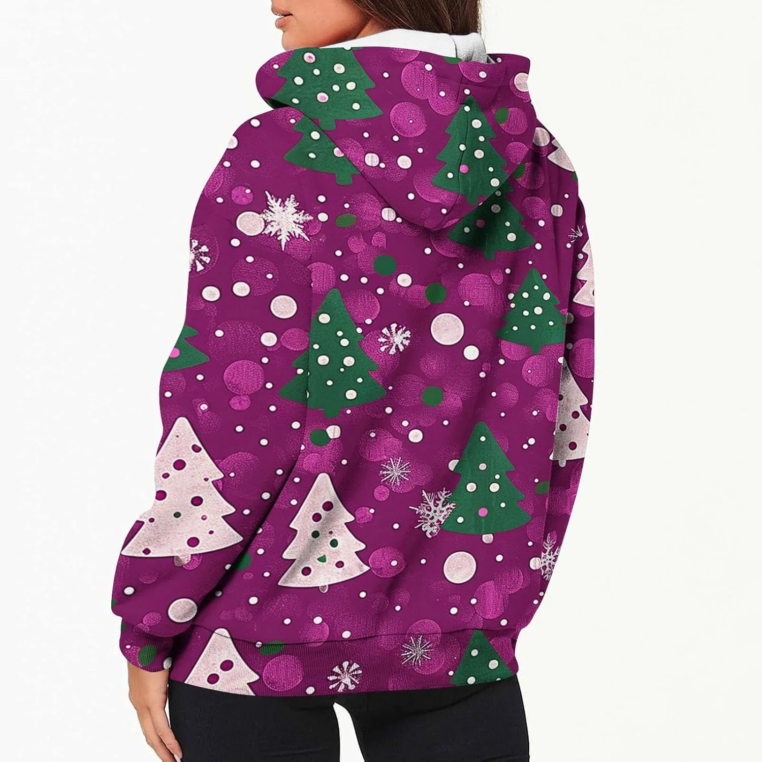 Quilted Jackets for Women Casual Christmas Print Winter Coats Full Zip Hoodies Long Sleeve Sweatshirt with Pockets