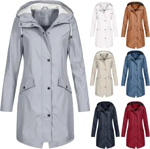 Rain Jacket Women Lightweight Hooded Waterproof Rain Jacket Mid Length Windbreaker Plus Size Raincoat with Hood