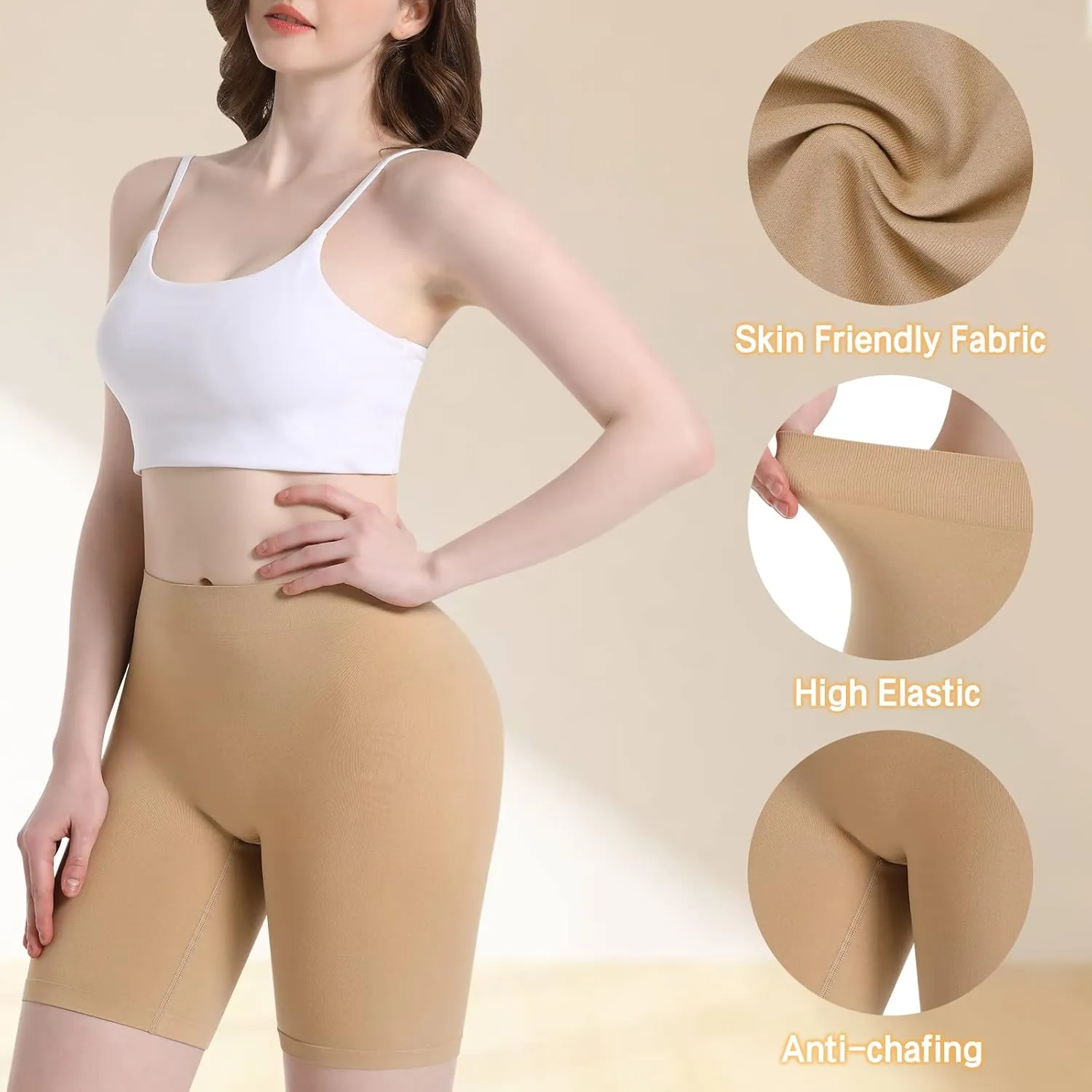 Reamphy 3 Pack Slip Shorts for Women Under Dress,Comfortable Smooth Yoga Shorts,Workout Biker Shorts