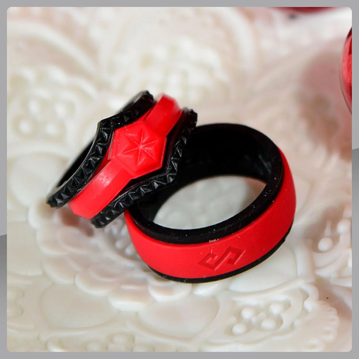 Rinfit Matching Silicone Rings for Couples - Silicone Wedding Bands Sets for Him and Her - His and Hers Ring Sets Black/Red - Patented Design