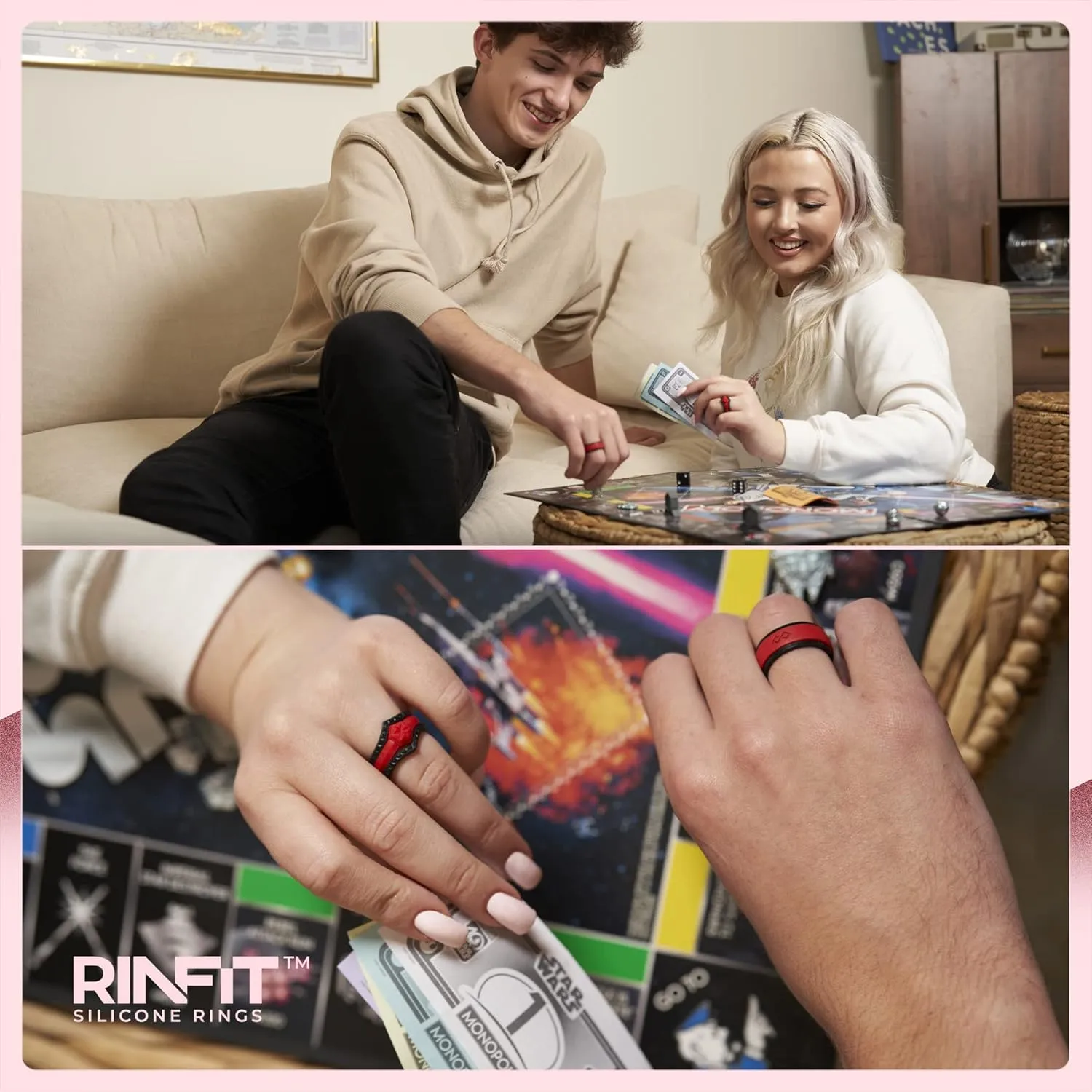 Rinfit Matching Silicone Rings for Couples - Silicone Wedding Bands Sets for Him and Her - His and Hers Ring Sets Black/Red - Patented Design