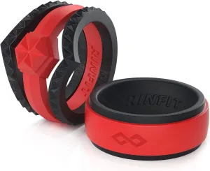 Rinfit Matching Silicone Rings for Couples - Silicone Wedding Bands Sets for Him and Her - His and Hers Ring Sets Black/Red - Patented Design